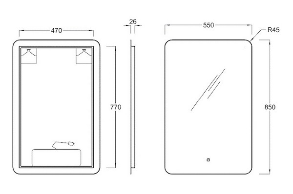 Зеркало PRO PRO.mi.55\WHT с подсветкой LED 55, белый глянцевый