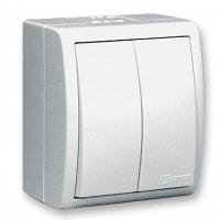 Симон 1594399-030 Выключатель двойной с индик. IP44 Белый