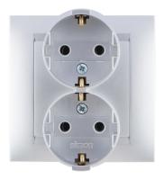 Симон 1590459-033 Розетка двойная 2Р+Е алюминий