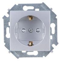 Симон 1591443-033 Розетка 2Р+Е шторки алюмин.
