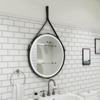 Зеркало "Millenium Black Led" D 650 на ремне из натур. кожи черного цвета