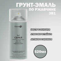 ЭЛКОН Грунт-эмаль по ржавчине 3 в 1 серая матовая 520 мл аэрозоль