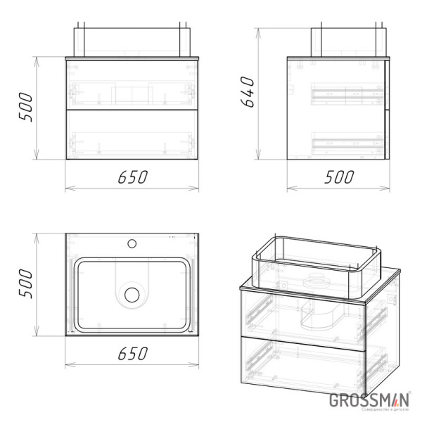 АЛЬБА-65 (тум с 2-я ящ.веллингтон/бриз+ум.GR-3016+Шкаф-зеркало Grossman "АЛЬБА-65 см" Лев.веллингто)