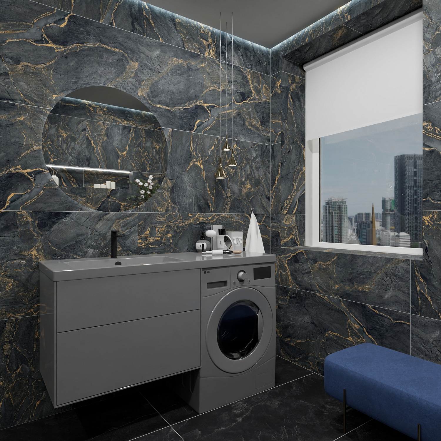 Дизайн-проект ванной комнаты в роскошном черном