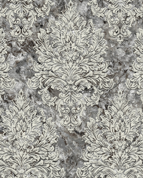 602309Е Обои Solo Marigol Дамаск на черном мраморе к E602409 Компактный винил на флизелине 1,06*10