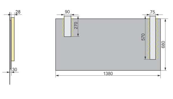 ПУЛЬСУС 140 зеркало со светильниками 570мм