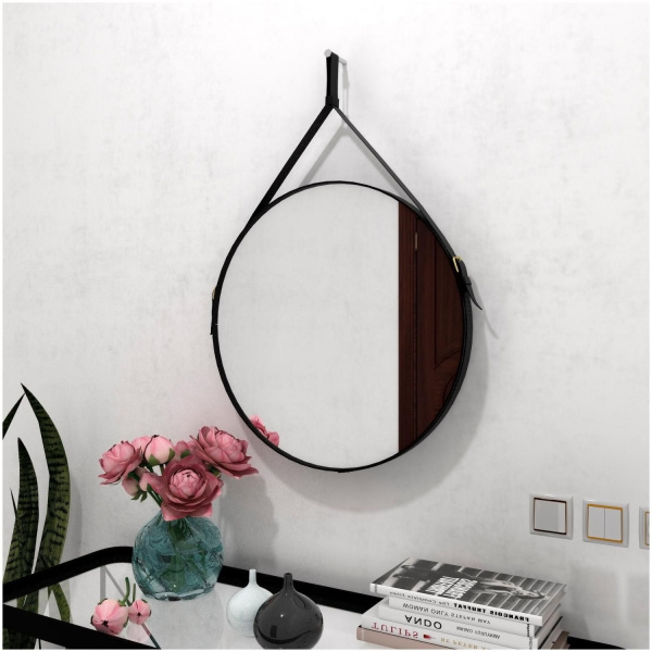 Зеркало "Ритц" D 650 на ремне из натуральной кожи черного цвета БЕЗ ПОДСВЕТКИ