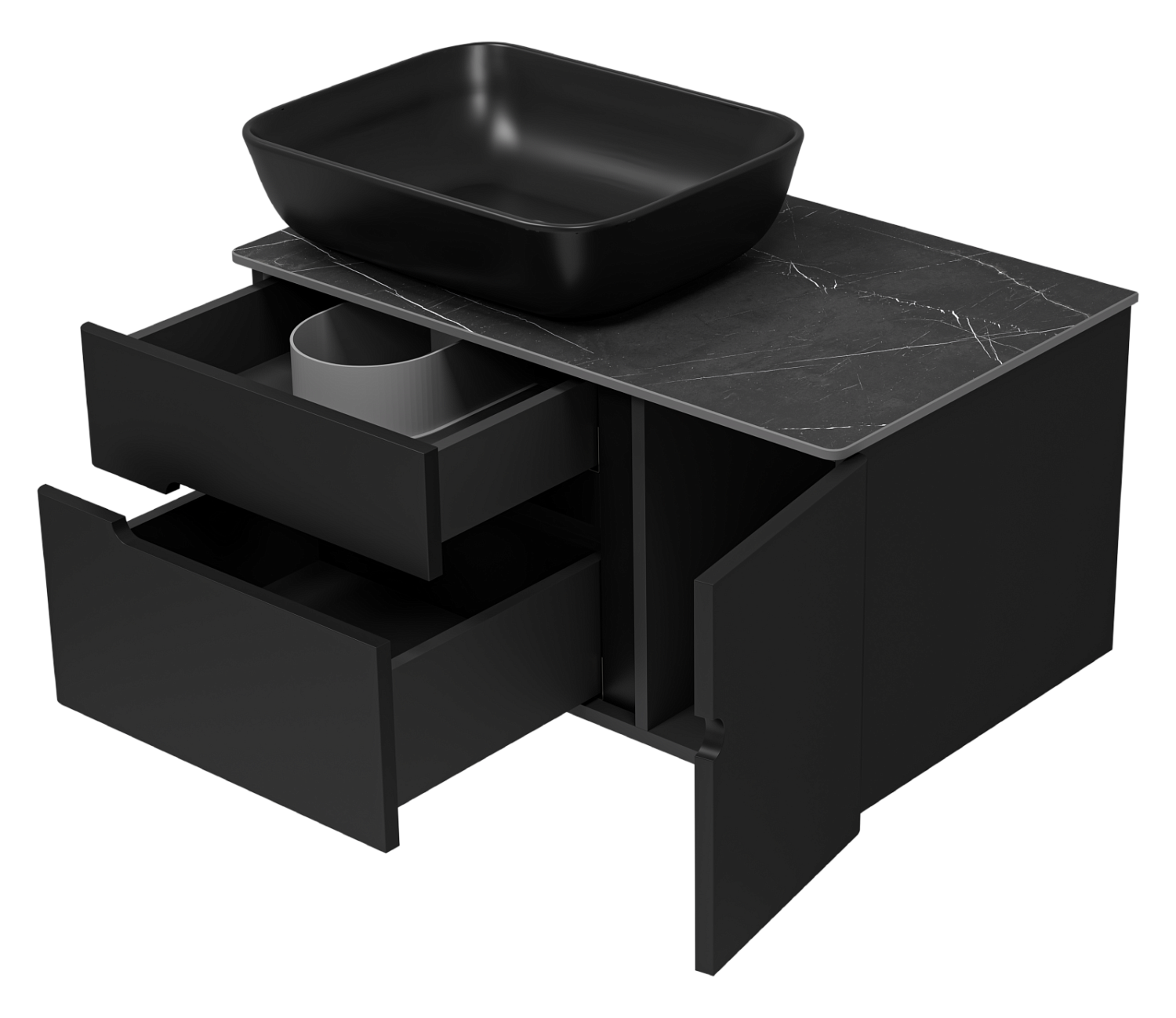 Роял 80 (Тумба подвес с 2 ящ. 1 дв. черный+Столеш80 см черный Роял БЕЗ РАКОВИНЫ )