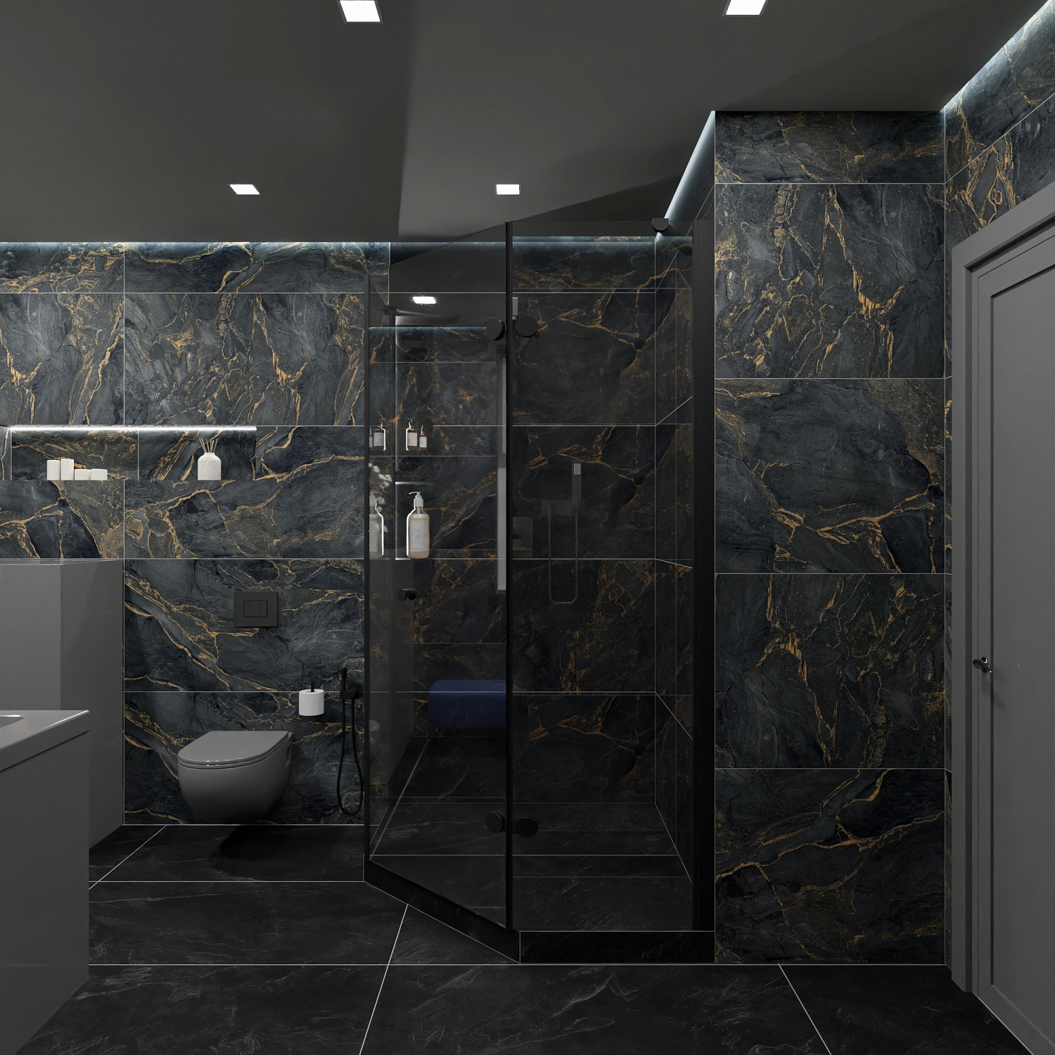 Дизайн-проект ванной комнаты в роскошном черном