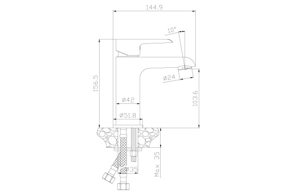 Смеситель одноручный W35-12 (35 мм) для умывальника монолитный, хром/бел