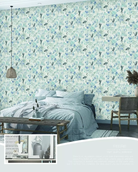 3501-5 Обои Solo Feerie/мотив журавли на жемчужном мраморе Компактный винил на флизелине 1,06*10