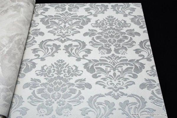 72842/Обои/Solo/Luce/Дамаск серебро к мрамору 72859/АКЦИЯ