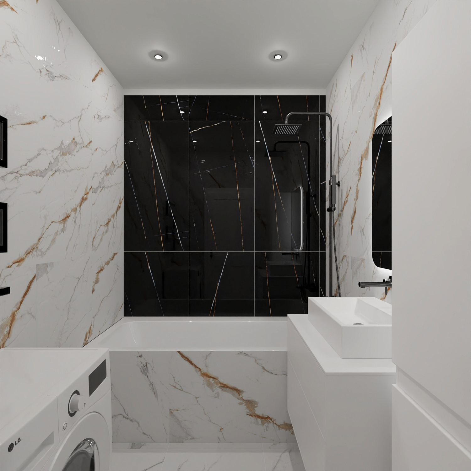 Новый проект в классическом сочетании мрамора.