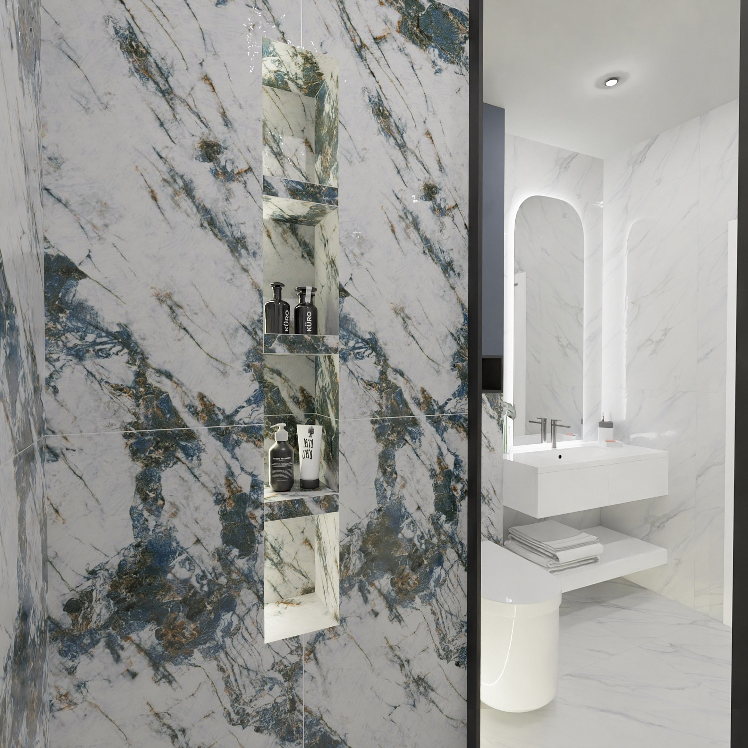 Дизан проект из керамогранита Realistik Valetta с элегантными золотыми прожилками!