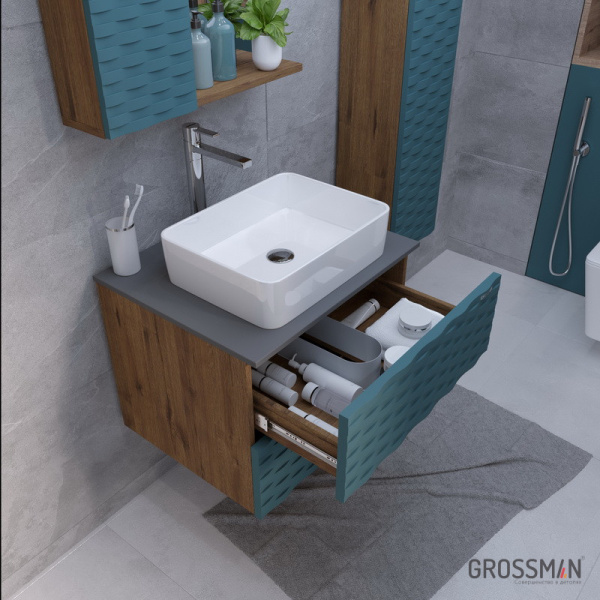 АЛЬБА-65 (тум с 2-я ящ.веллингтон/бриз+ум.GR-3016+Шкаф-зеркало Grossman "АЛЬБА-65 см" Лев.веллингто)