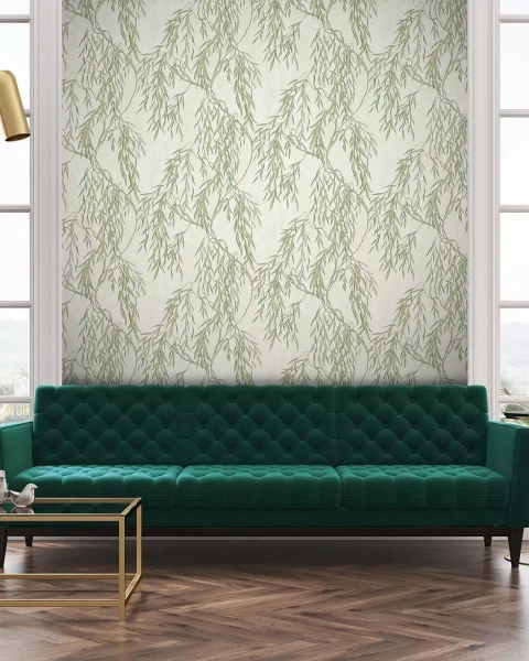 201707E Обои Solo Willow Ива зеленая на св.бежевом фоне к E201807 E201811Комп.винил на флиз 1,06*10м