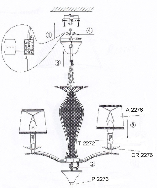 Люстра 2276/5 ODL12 068 хром/бел аб/хр Е14 5*40W