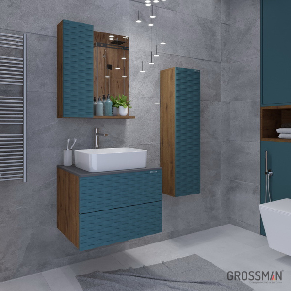 АЛЬБА-65 (тум с 2-я ящ.веллингтон/бриз+ум.GR-3016+Шкаф-зеркало Grossman "АЛЬБА-65 см" Лев.веллингто)